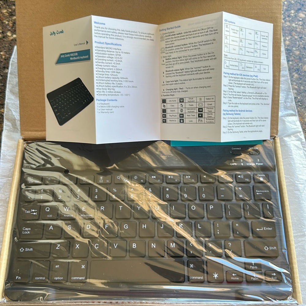 JELLY COMB WIRELESS BLUETOOTH RECHARGEABLE THIN MINI BACKLIT KEYBOARD 9”x6” NEW